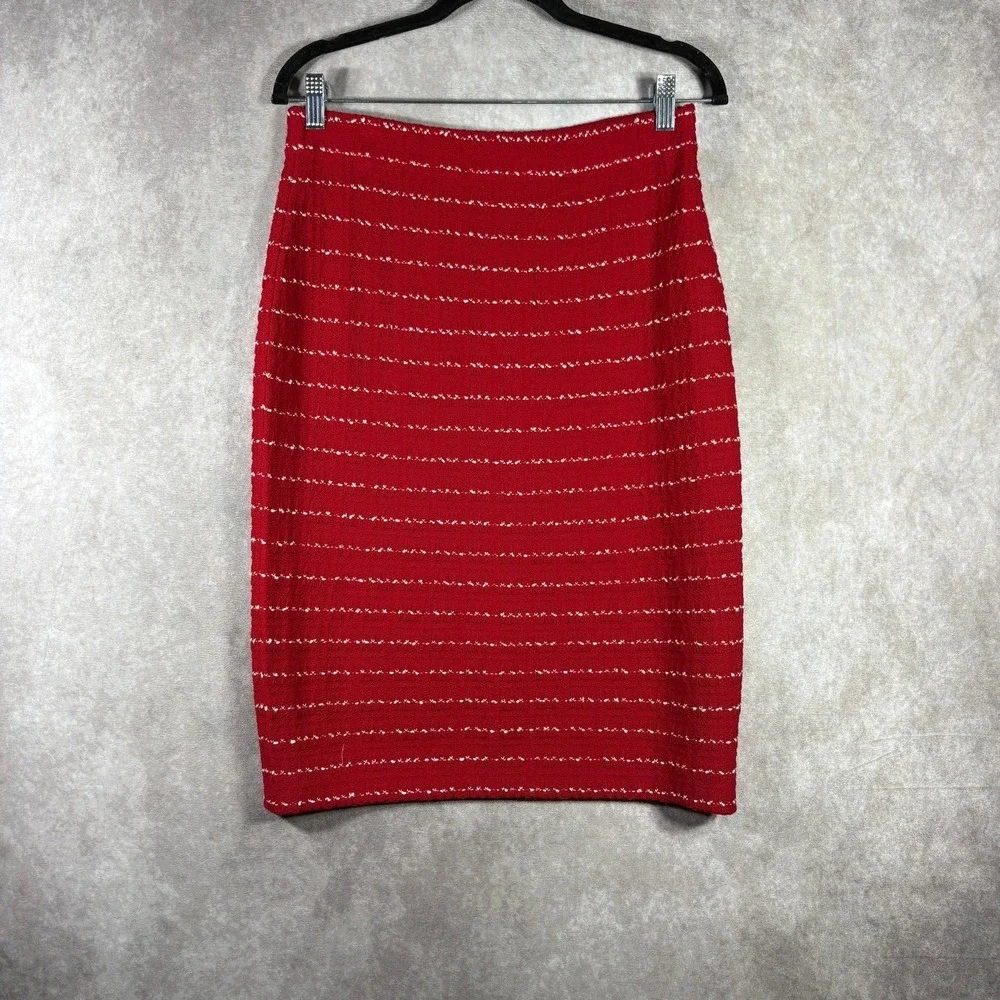 St. John Collection Marie Gray Pencil Skirt Womens‎ 6 Red Striped Santana Knit